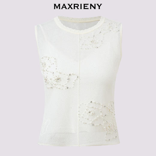 【商场同款】MAXRIENY法式优雅钉珠镂空毛衫女25夏修身显瘦上衣女(货号:MC86SW269) 商品图4