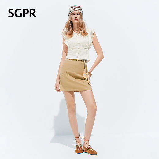 【SGPR】卡其色串珠绑绳半身裙2026年夏季新款收腰显瘦A字裙半裙(货号:MU80SK037) 商品图1