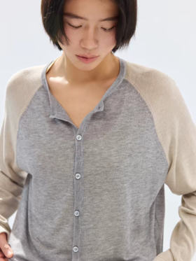 Simple Project/M2612/亚麻透感撞色插肩袖开衫