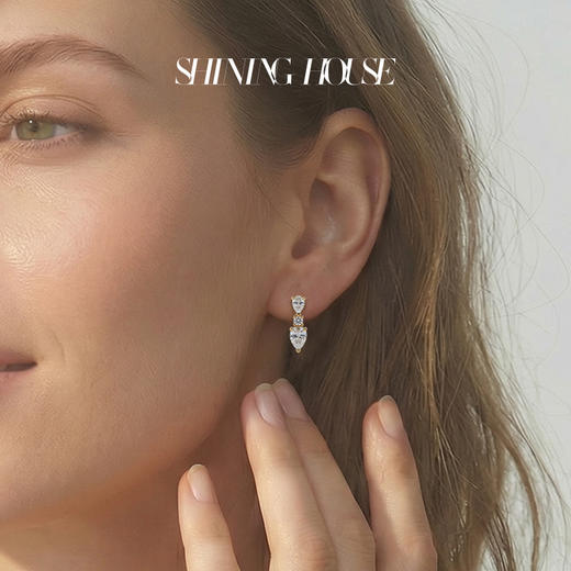 ShiningHouse[培育] 18k金钻石耳饰 刻面形人工真钻人造钻石K金耳钉时尚钻石耳饰耳环悦己送礼臻选【此商品不支持7天无理由退货退款】预计3日发货 商品图4