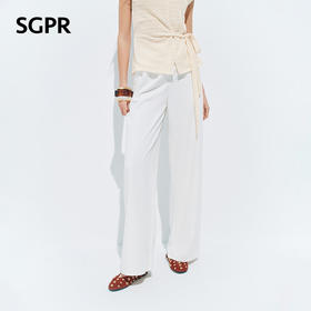 【SGPR】白色高支天丝棉直筒休闲裤2026年夏季新款不规则腰头裤子(货号:MU80TR010)