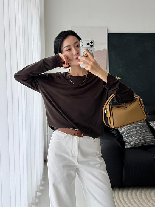 「工厂团购上新」莱赛尔真丝混纺  轻薄宽松长袖T恤LW85018 商品图5