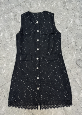 【门店同款】ENJOY秋季亮片蕾丝边小香马甲裙 159395788