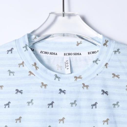 SDSA男装2026新款轻奢时尚撞色条纹满印小马设计圆领短袖T恤百搭 商品图1