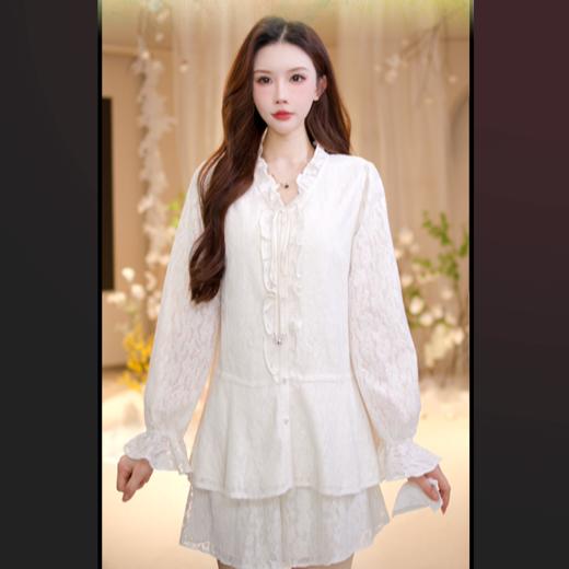 MAXRIENY宫廷风重工蕾丝衬衫26新款提花气质复古绣花蕾丝上衣女(货号:MU80JA014) 商品图0