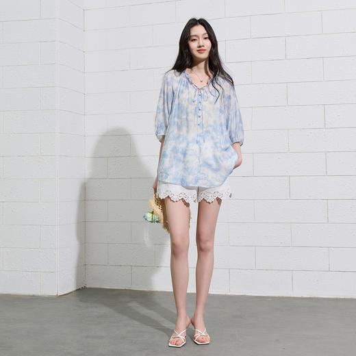 【100棉】三彩2026夏季新款休闲裤高腰白色镂空绣花短裤可外穿S 商品图1