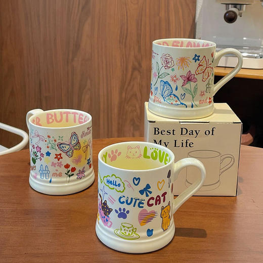 超值换购！法式少女心水杯陶瓷马克杯370ml情侣高颜值高级感咖啡杯 闺蜜节日伴手礼 商品图0