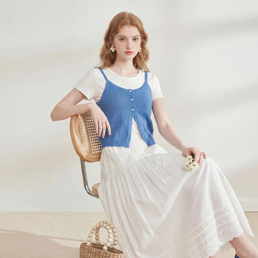 西遇温柔风镂空针织吊带背心女2026夏新款薄叠穿两件套马甲上衣H0060244 商品图2