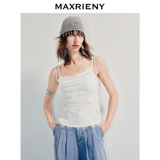 MAXRIENY蕾丝花边吊带上衣女修身显瘦高级气质感2025夏季新款(货号:MS86TP055) 商品图1