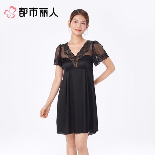 都市丽人睡衣女士睡衣薄家居服网纱冰丝睡衣女士网纱短袖裙有杯垫女装睡裙LHC6C4 商品图1
