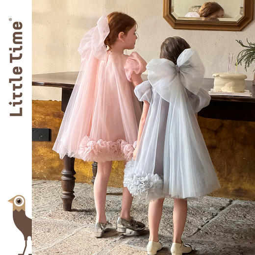 littletime女童泡泡袖亮片网纱连衣裙粉色公主洋气蓬蓬裙生日礼服 商品图4