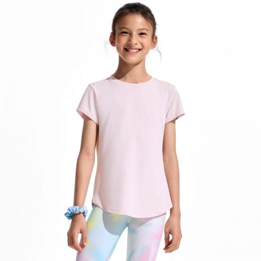 moodytiger女童圆领短袖T恤轻薄经典百搭纯色速干亲子22210101 商品图4