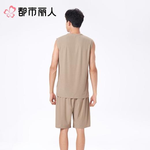 都市丽人睡衣男士睡衣薄家居服针织提花格睡衣男士棉质背心套装男装背心短裤可外穿FHC2B8 商品图2