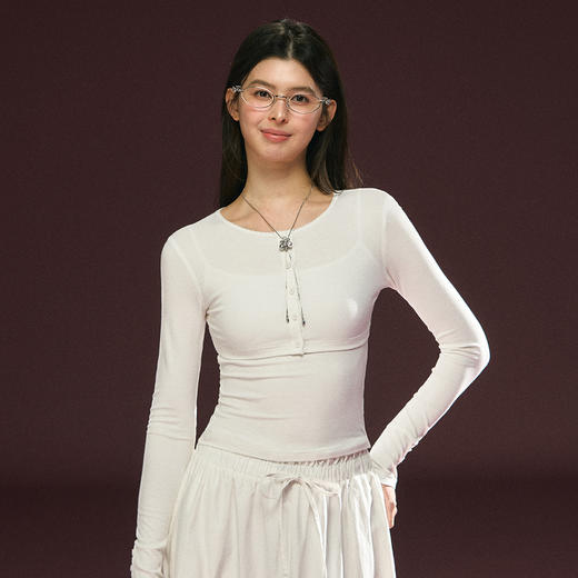 Ariseism 美式复古白色长袖上衣吊带背心女春季新款两件套 商品图4
