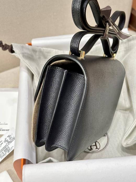 【纯手缝定制不退换】爱马仕 康康 19cm Epsom 掌纹牛皮 黑色 金扣（MM） 商品图3