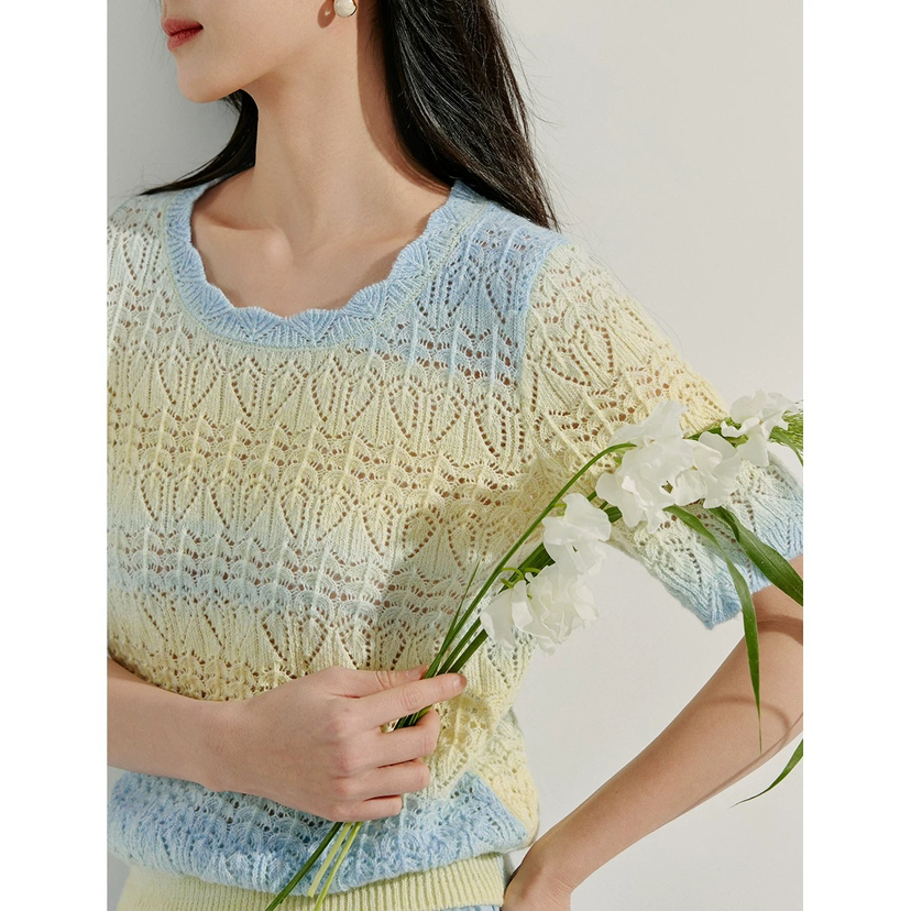 渐变色镂空短袖