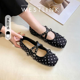 西遇芭蕾玛丽珍鞋女2026新款春季白色波点平底单鞋内增高小皮鞋子V0566344