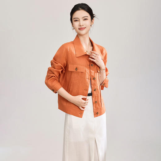 「高货wl」全新升级【铂金会员321/天猫429/差价108】(21025)洛诗琳亚麻老钱风短外套2026新款气质压褶工装风衬衫外套 商品图1