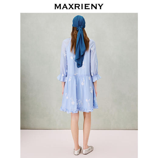 MAXRIENY波嬉度假风印花连衣裙26夏季蓝色醋纤短裙宽松甜美裙子女(货号:MS80DR021) 商品图3