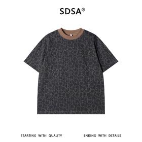 SDSA男装2026新款高贵轻奢美式复古几何链条满印短袖T恤百搭时尚