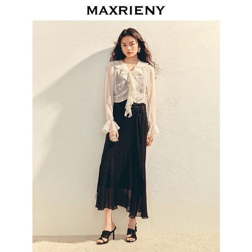 MAXRIENY精致复古感雪纺衫罩衫修身显瘦高级气质感2025夏季新款(货号:MS86JA006) 商品图1