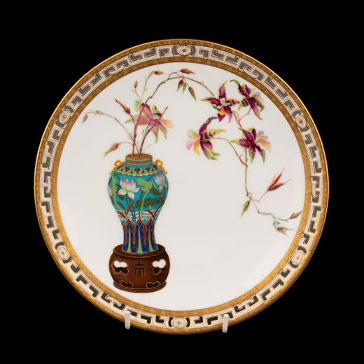 独角鹿西洋古董1880年代英国顶级陶瓷品牌明顿Mintons出品东方瓶花主题鎏金彩绘陶瓷赏盘九件套 商品图1