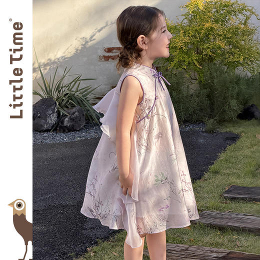 littletime女童新中式国风连衣裙夏季无袖立领印花旗袍裙公主裙 商品图2