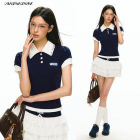 Ariseism 美式复古短袖上衣蛋糕裙短裙套装女夏两件套