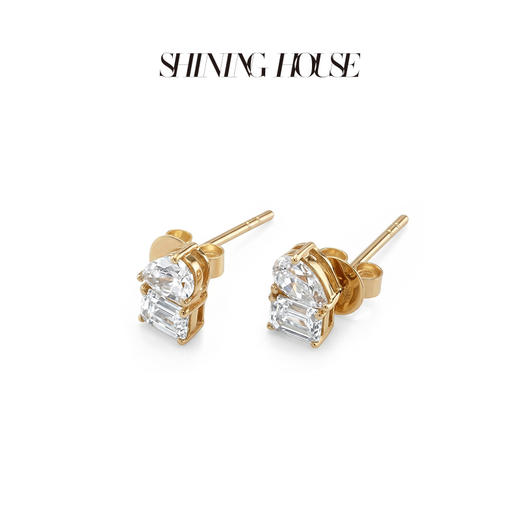 ShiningHouse[培育] 18k金钻石耳饰 刻面形人工真钻人造钻石K金耳钉时尚钻石耳饰耳环悦己送礼臻选【此商品不支持7天无理由退货退款】预计3日发货 商品图1