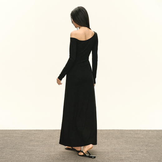 Ariseism 美式复古高级感斜肩绑带长袖长裙女春季新款修身连衣裙 商品图3