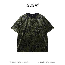 SDSA男装2026新款高贵轻奢简约时尚植绒花卉撞色圆领短袖T恤百搭