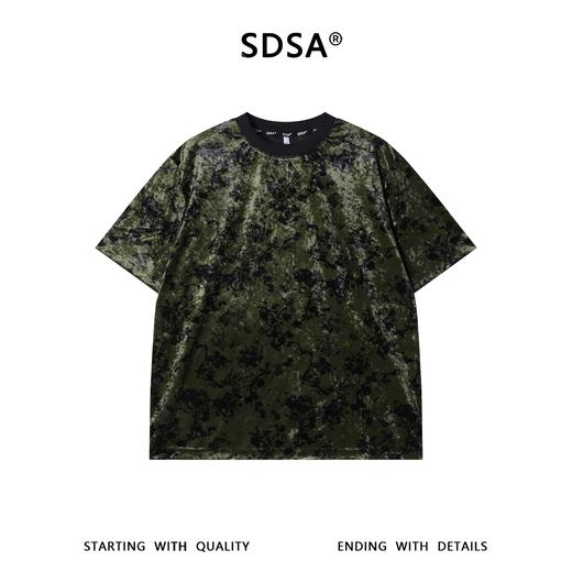 SDSA男装2026新款高贵轻奢简约时尚植绒花卉撞色圆领短袖T恤百搭 商品图0