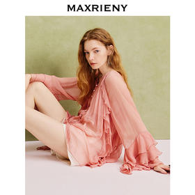 【商场同款】MAXRIENY精致复古v领垂感雪纺衫上衣女长袖夏季薄款(货号:MC86TP069)