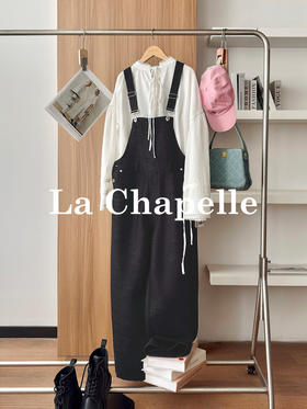专柜实拍【减龄显瘦】拉夏贝尔/La Chapelle高级感！设计感时尚外穿背带裤直筒休闲百搭长裤子