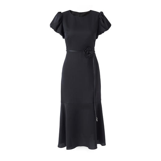 「高货wl」全新升级【铂金会员367/天猫489/差价122】(21403)洛诗琳2026新款气质泡泡袖山茶花腰带鱼尾摆修身连衣裙女 商品图4