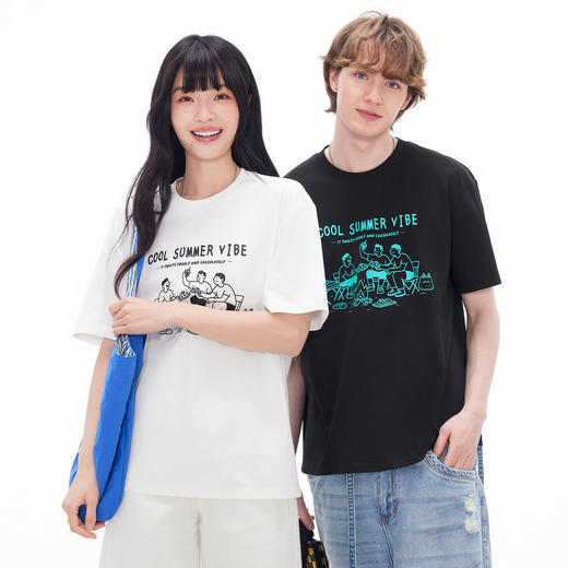 gxgjeans男装  撞色潮流印花宽松休闲圆领短袖t恤男体恤 26夏新品 商品图1