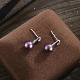 子佩集【紫气东来】银S925珍珠惜王妃耳钉【MLEH044】紫吊球2602