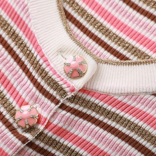 「高货wl」全新升级【铂金会员201/天猫269/差价68】(21214)洛诗琳曲珠纱嵌金线针织T恤女2026夏季新款条纹短袖上衣 商品图2