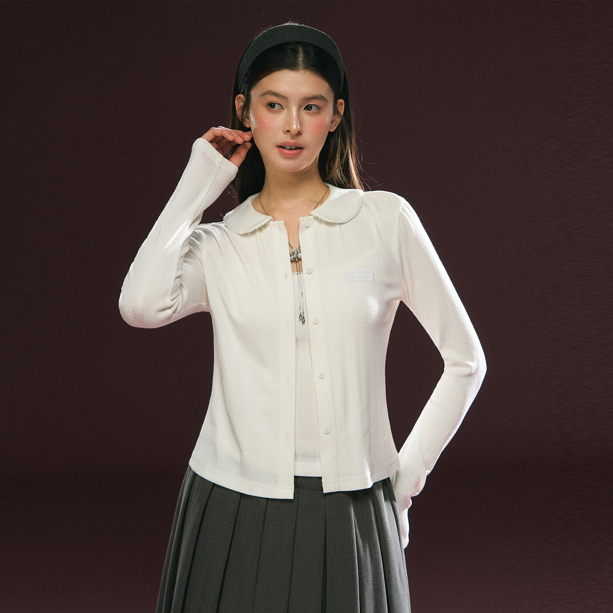 Ariseism 美式复古白色长袖上衣吊带背心套装女春季新款两件套