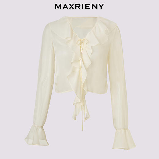 MAXRIENY精致复古感雪纺衫罩衫修身显瘦高级气质感2025夏季新款(货号:MS86JA006) 商品图4