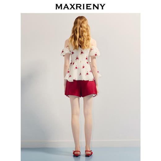 【商场同款】MAXRIENY精致浪漫感x型收腰露肩泡泡袖上衣25夏款(货号:MC86TP264) 商品图3