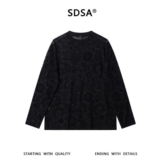 SDSA男装2026新款高贵轻奢个性时尚满印植绒花卉圆领长袖T恤休闲 商品图4