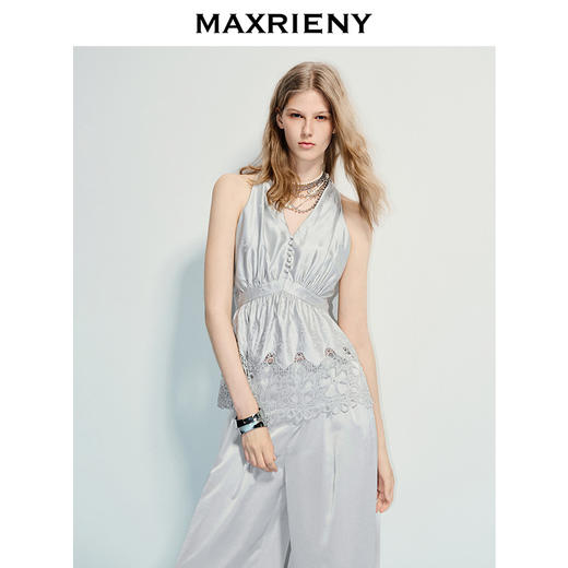 【商场同款】MAXRIENY法式优雅感无袖收腰荷叶下摆挂脖上衣25夏款(货号:MC86TP317) 商品图0