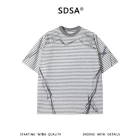 SDSA男装2026新款高贵轻奢手绘涂鸦线条条纹宽松短袖T恤百搭休闲