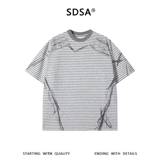 SDSA男装2026新款高贵轻奢手绘涂鸦线条条纹宽松短袖T恤百搭休闲 商品图0