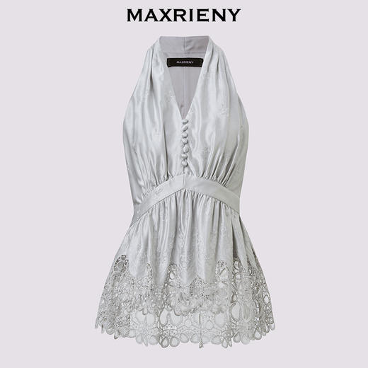 【商场同款】MAXRIENY法式优雅感无袖收腰荷叶下摆挂脖上衣25夏款(货号:MC86TP317) 商品图4