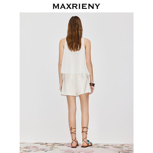 MAXRIENY米白色衬衫2026年春季新款立体花朵珠绣无袖苎麻薄款上衣(货号:MF80TP002) 商品图3