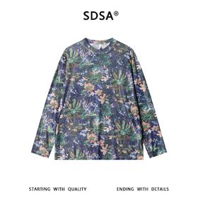 SDSA男装2026新款高贵轻奢小众撞色满印花卉圆领长袖T恤百搭休闲