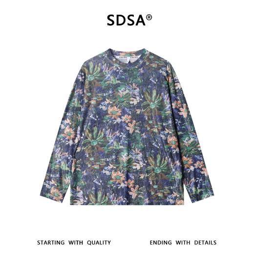 SDSA男装2026新款高贵轻奢小众撞色满印花卉圆领长袖T恤百搭休闲 商品图0