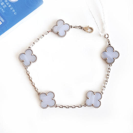 【95新】VCA梵克雅宝Vintage Alhambra系列VCARD3470018K白金镶紫玉髓四叶草五花手链 链长约19cm女士200326NJS16 商品图0